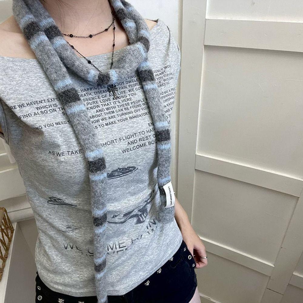 Koreanischer gestrickter gestreifter Skinny Schal stapelbar tragbar warmer Halswärmer weich DIY langer schmaler Schal Damen