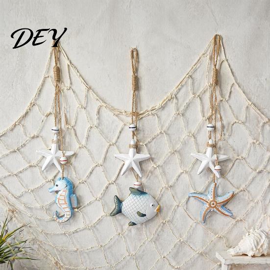 Wooden Ocean Hanging Ornament Starfish Decoration, Nautical Coastal Wall Ornament, Seaside Inspired Decor Theme Art for Home Beach Lake House