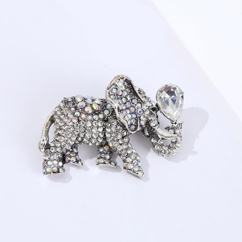 Sparkling Rhinestones Elephant Brooch Elegant Design Corsage Pin For Party Evening Wear Symbolizing Luck