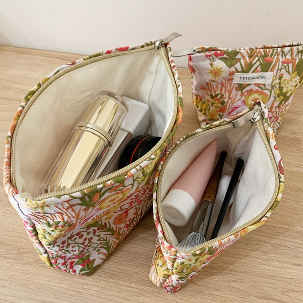 INS Style Vintage Flowers Cosmetic Bag Portable Hand Cosmetic Bag Travel Out Toiletries Storage Bag Makeup Tools Storage Box