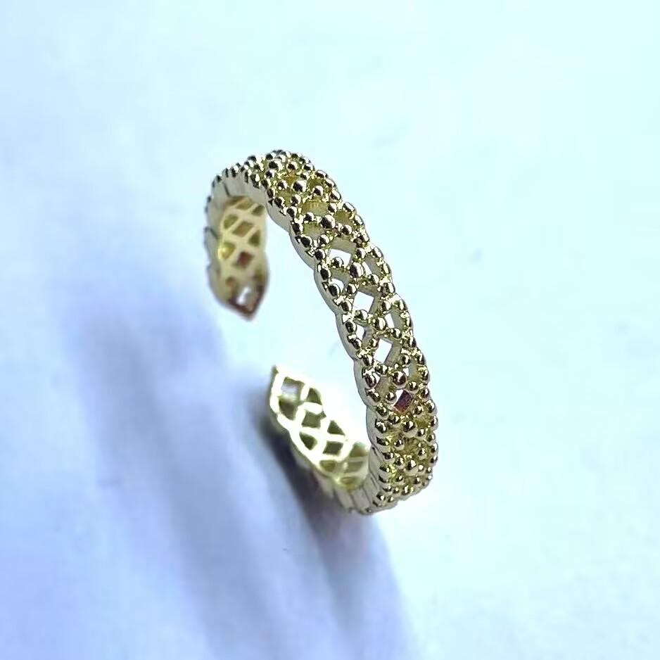 Rich Flower Gold Lace Hollow Open Ring Fashion French Trend Niche Plain Ring Light Luxury Style Versatile Ring