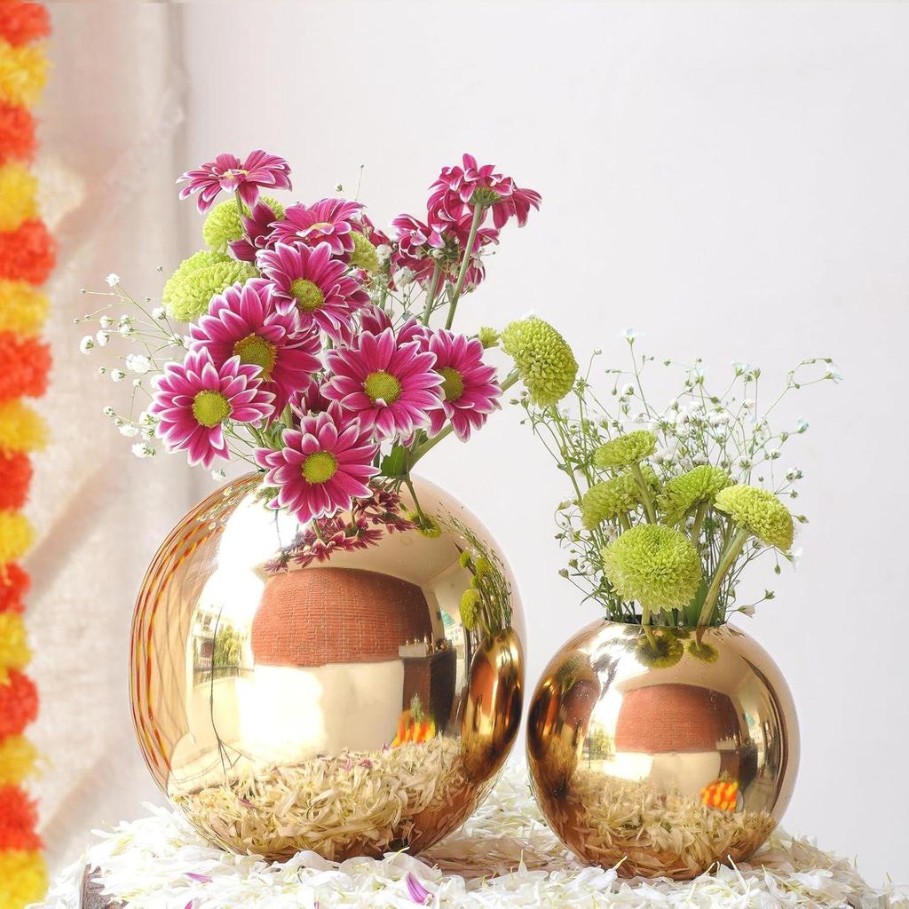 Kovová koule Kulatá váza na květiny pro domácí dekoraci|Stolní dekorativní předmět do ložnice, obývacího pokoje, kanceláře, na svatbu |