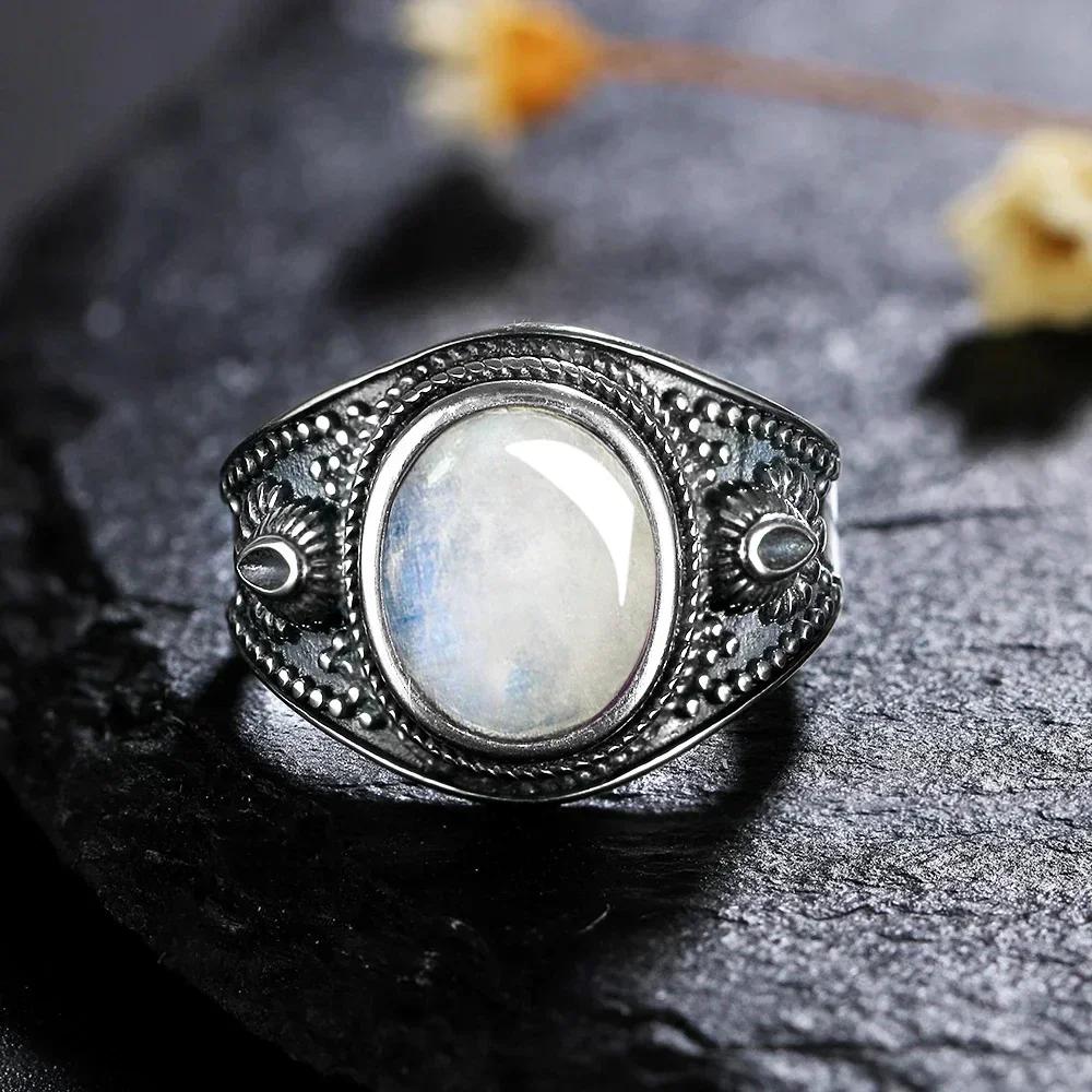 Sterling Silver 925 Vintage Rings Oval 8X10mm Rings Black Onyx Natural Fine Jewelry For Men Women Rhodochrosite Rings