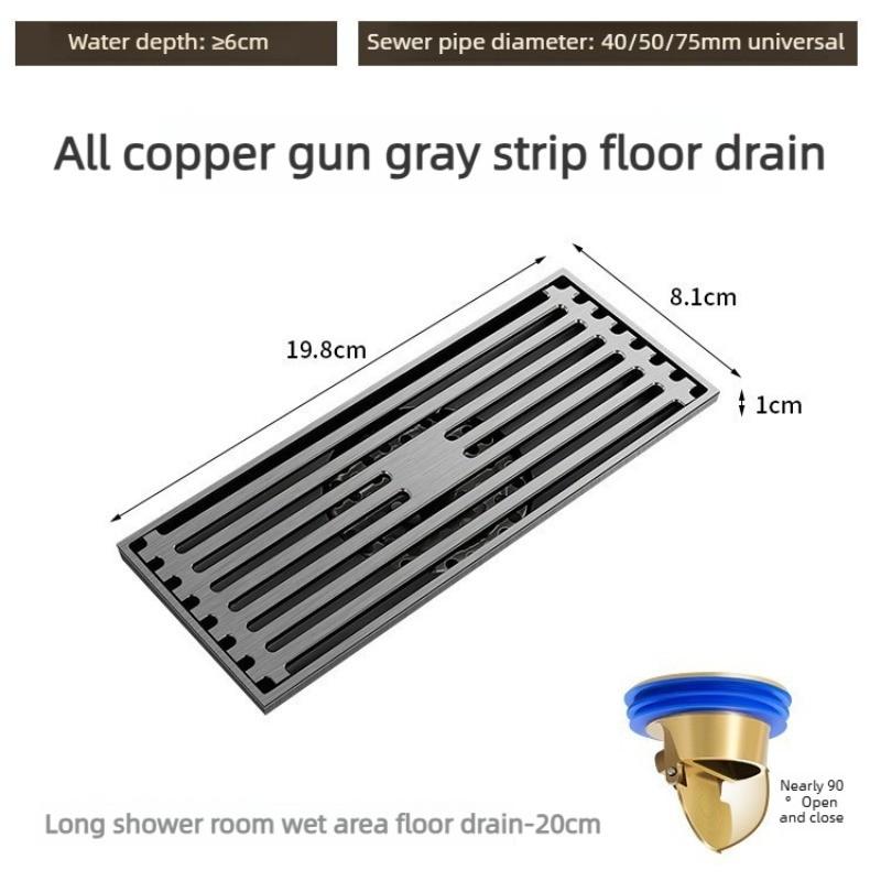Gun Gray All Copper Anti Odor Bathroom Shower Room Sewer Invisible Floor Drain Washing Machine Toilet Drainage Device