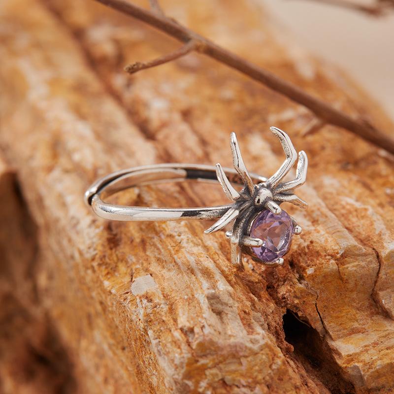Spider Natural Purple Citrine Topaz Garnet Peridot Ring Women'S S925 Sterling Silver Colored Treasure Open Ring