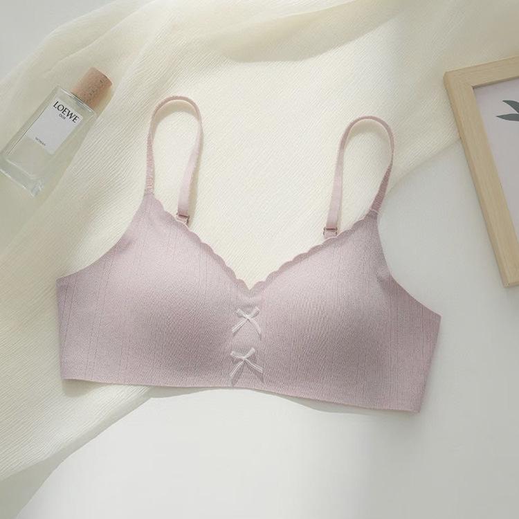Women's Seamless Comfortable Bra Push-up Breathable Thin Bow Bra Wire-free Perfect for Small Breasts
