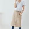 JOYAIYI Linen Cafe-Style Apron with Two Pockets, Natural Linen, Simple, Unisex (Khaki)