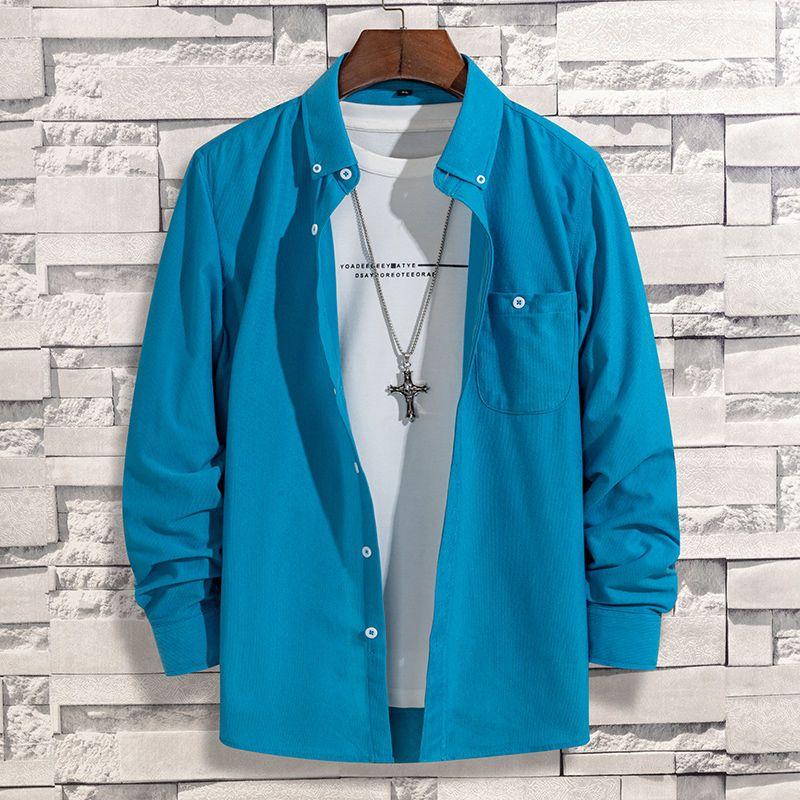 2023 New Spring and Autumn Fashion Trend Business Casual Lapel Single Breasted Long Sleeve Solid Loose Oversize Men's Shirt