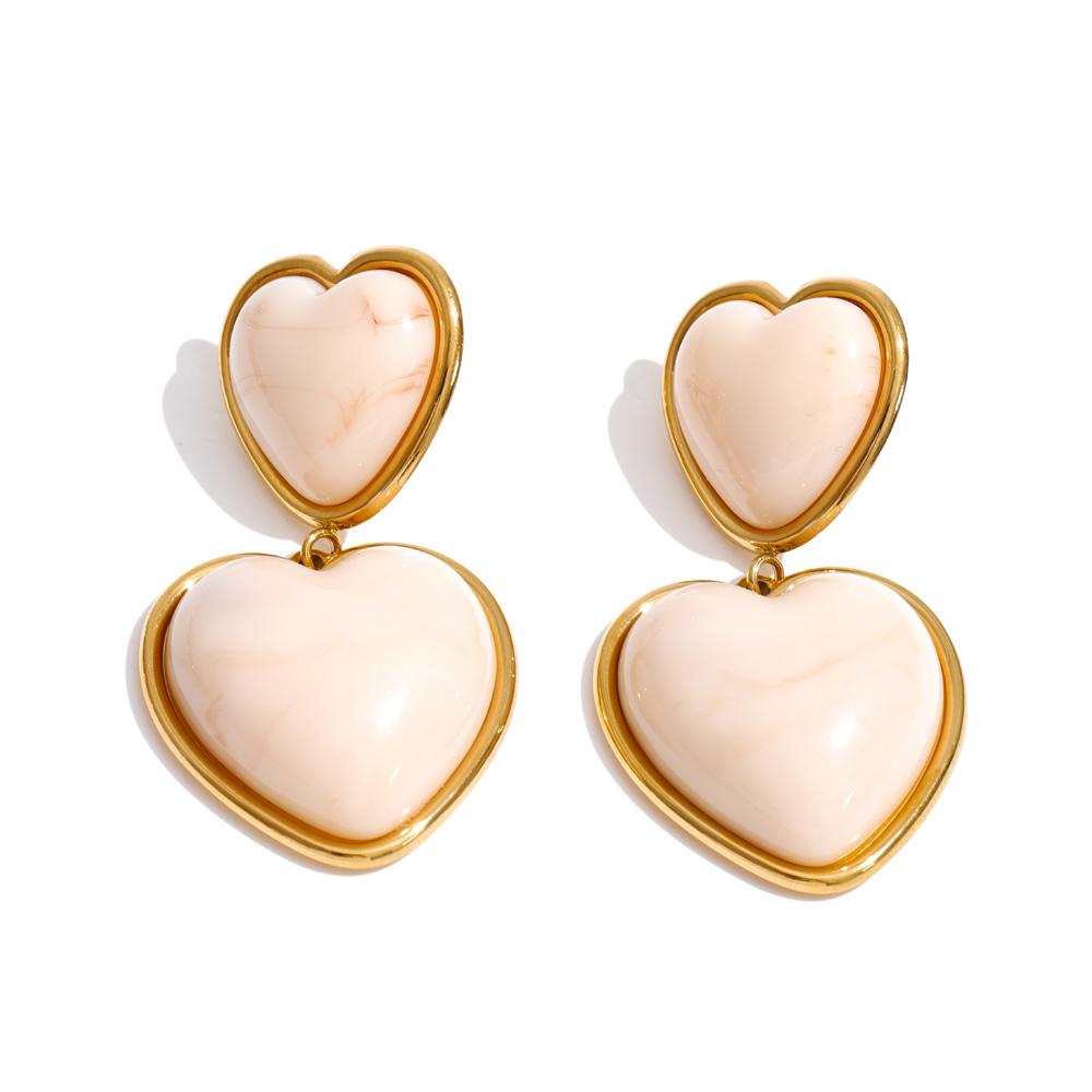 Yhpup 5 Color Acrylic Resin Heart Love Drop Sweet Earrings for Women Stainless Steel Charm Young  Exquisite Jewelry
