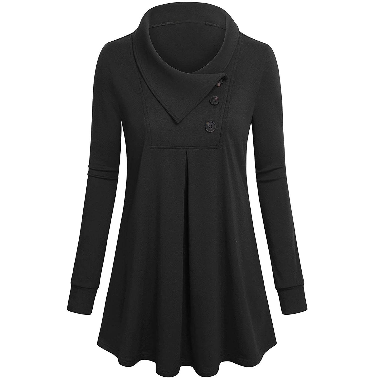 

Женская однотонная футболка с длинным рукавом на пуговицах, свободный пуловер XL чёрный