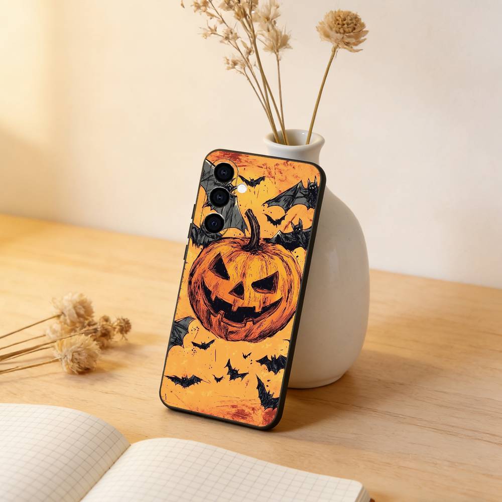 Halloween Pumpkin Head Phone Case Black Silicone Soft For Samsung Galaxy A73,A72,A71,A70,A53,A52,A51