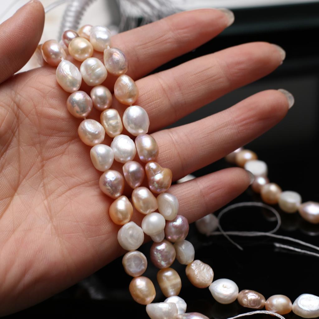 1String, Artificial Pearl Beads 9-10mm, Fashion Handmade Two-sided Light Straight Hole Beads for Jewelry Making DIY Necklace Bracelet Accessories 18cm