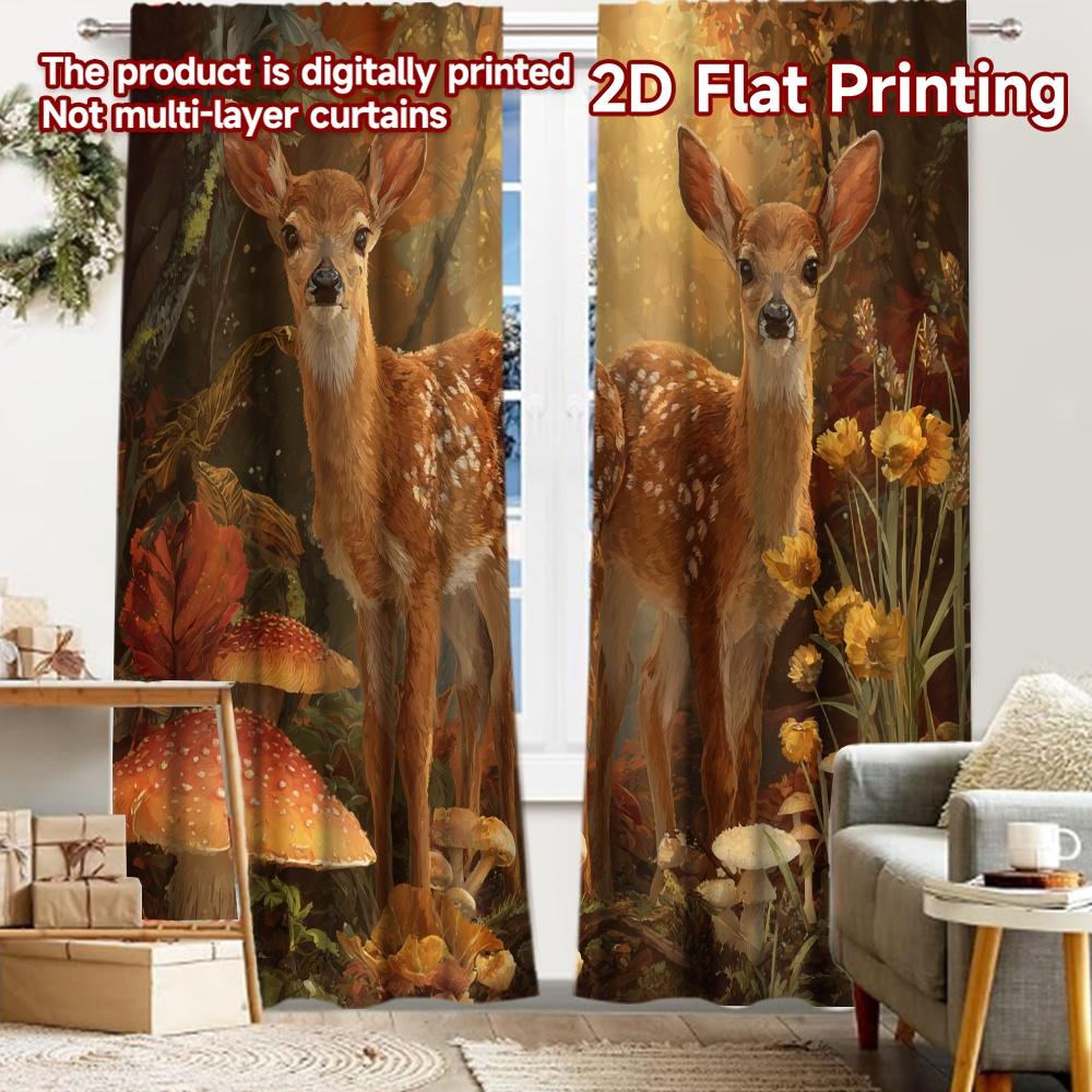

2pcs, 2D FLAT PRINTING Curtains (Without Rod) Forest Fawns Christmas holiday curtains with digital printing Polyester Curtains 52.50 × 116.00 cm 2 pcs