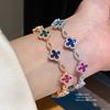 18k Gold Plated Clover Bracelet With Zircon Flowers For Women Elegant Jewelry Gift