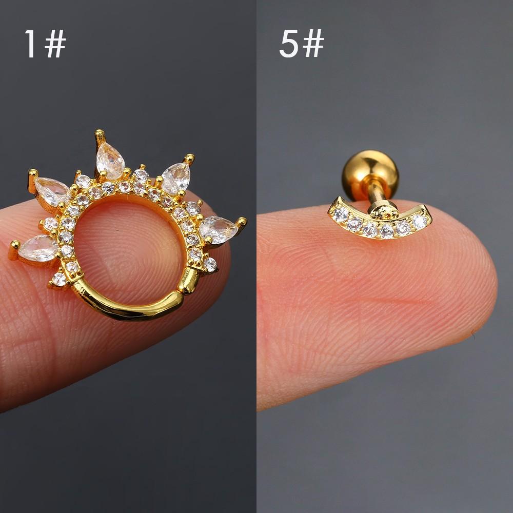 1PC Zircon Crown Tragus Helix Piercing Earrings For Women Stainless Steel Labret Stud Earings Cartilage Ear Body Jewelry Gifts