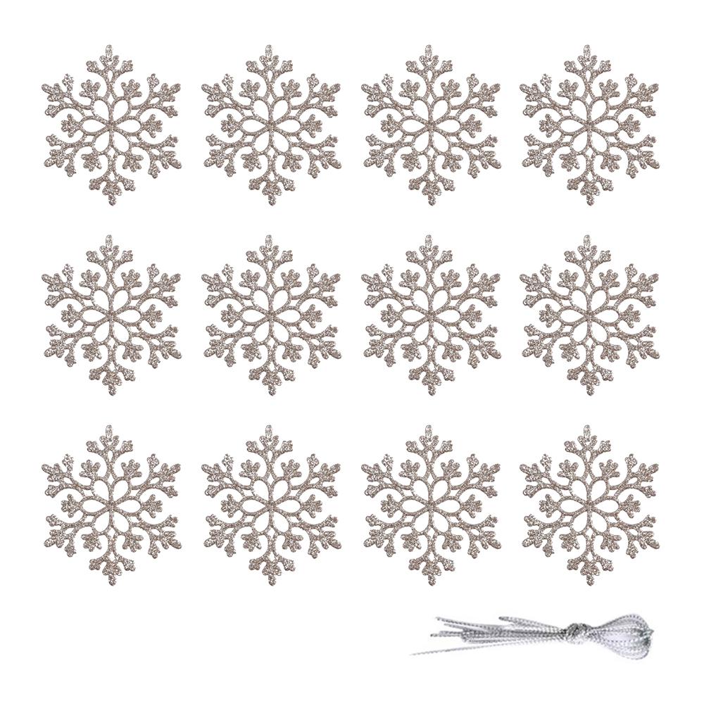 Christmas Snowflake Ornaments, 12pcs Plastic Glitter Snow Flakes Ornaments Xmas Tree Pendant Snowflake for Christmas Tree Decor