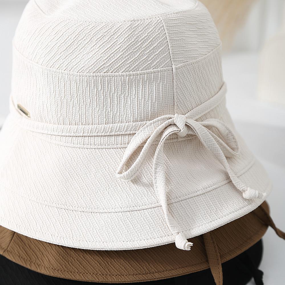 Women's Bucket Hat Foldable Fisherman Cap Korean Style Bow Plaid Spring Summer Sunshade Retro Fashion Cloth Simple Lady Hat New