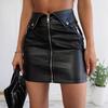 Women's fashion and sexy skirt, metal zipper high waist PU leather mini hip skirt