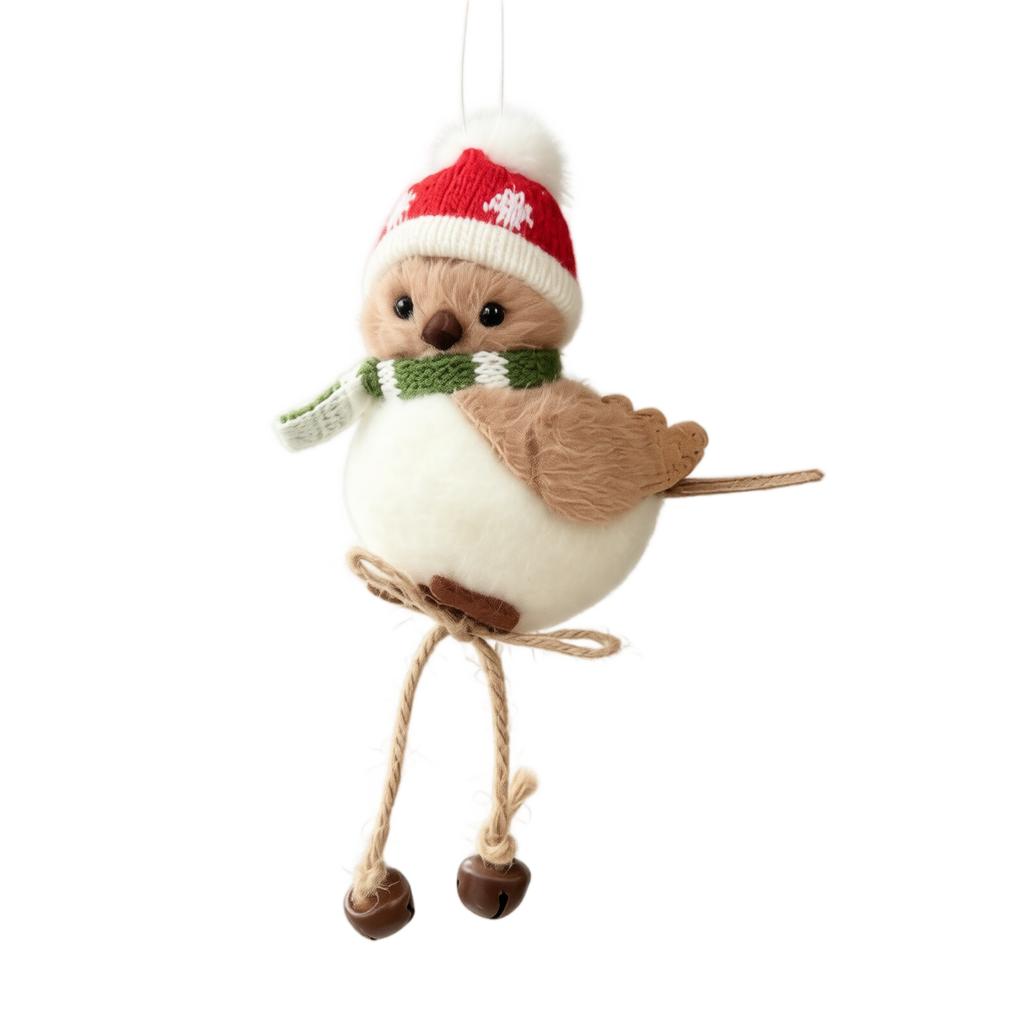 Lifelike Bird Christmas Tree Ornament with Red Hat and Scarf - Cute Hanging Holiday Decoration