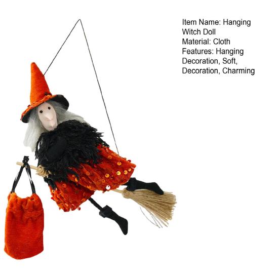 Halloween Hanging Witch Decor Hangable Witch Doll Ornament Small Flying Witch Figurine On A Broom for Garden Yard Haunted House Halloween Decor