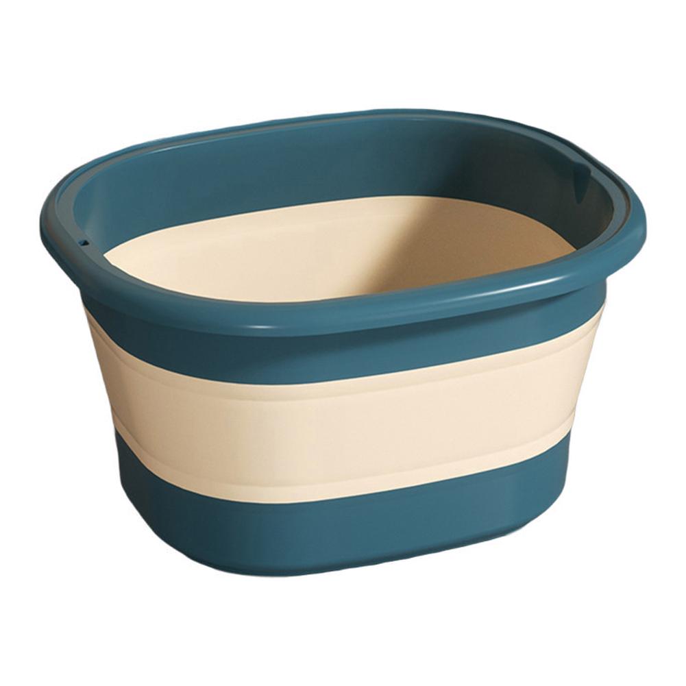 

Foldable portable silicone foot bath bucket retractable for home and travel large size comfortable for foot soaking with cover синій