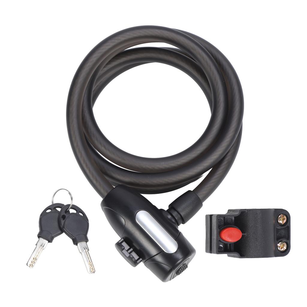 Bike Lock Cable 4.9ft Long Matte Black 2 Keys PVC Thick Steel Rope Coiled Cable Lock with Mounting