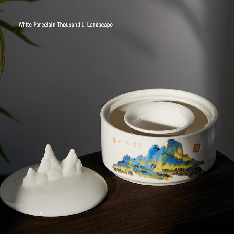 Multi-functional Ceramic Inkstone with Lid - Double Circle Ink Dish and Holder for Calligraphy Practice