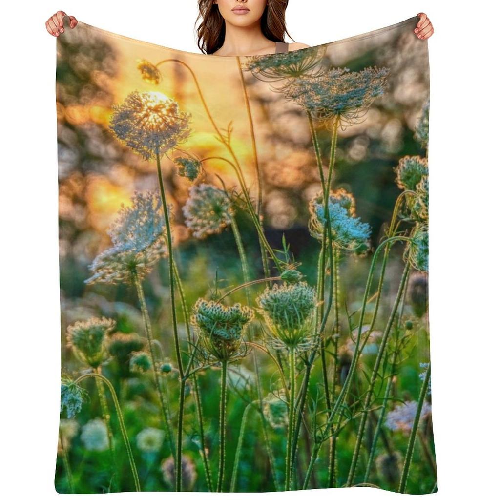 Sonnenuntergang hinter Wilder Möhre Überwurfdecke Decken für Baby Sofabett Extra Großer Überwurf Weiche Decken