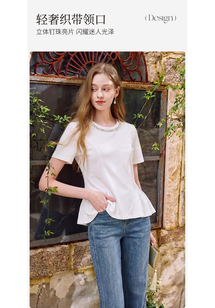 Fragrant Shadow White Pure Cotton Short-sleeved T-shirt