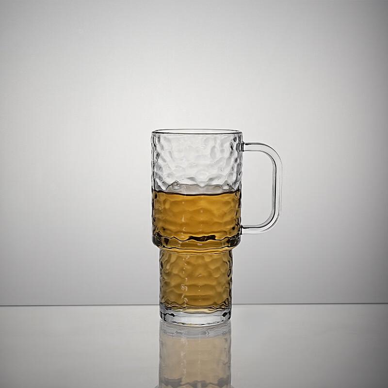 Shangqi 500ml Vertical Stripe Glass Straw Cup with Handle