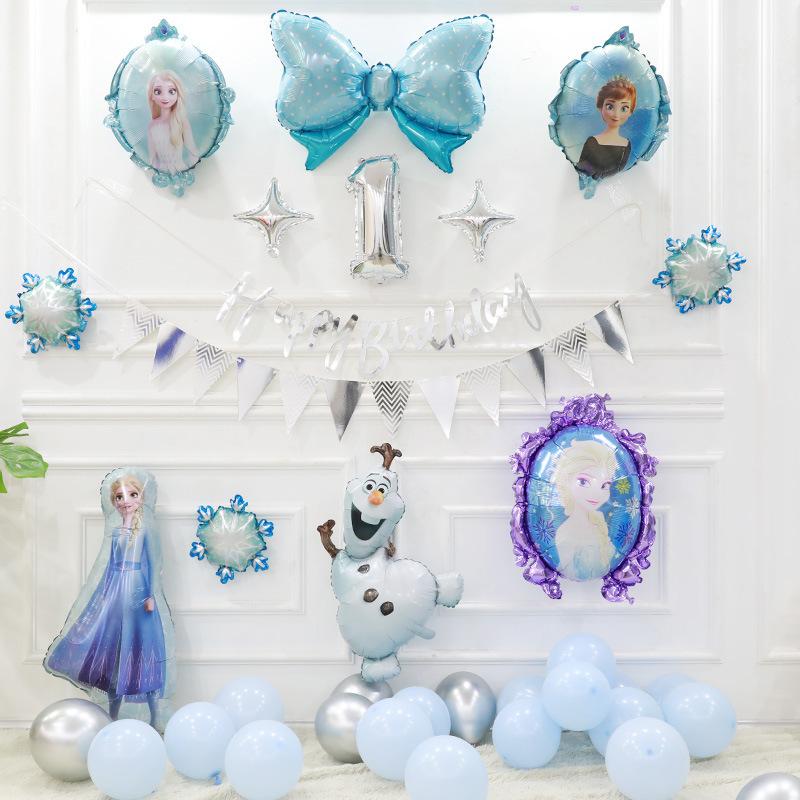 Frozen Blue Theme Birthday Decoration Balloon Set Princess Elsa Anna Aluminum Film Children'S Party Arrangement