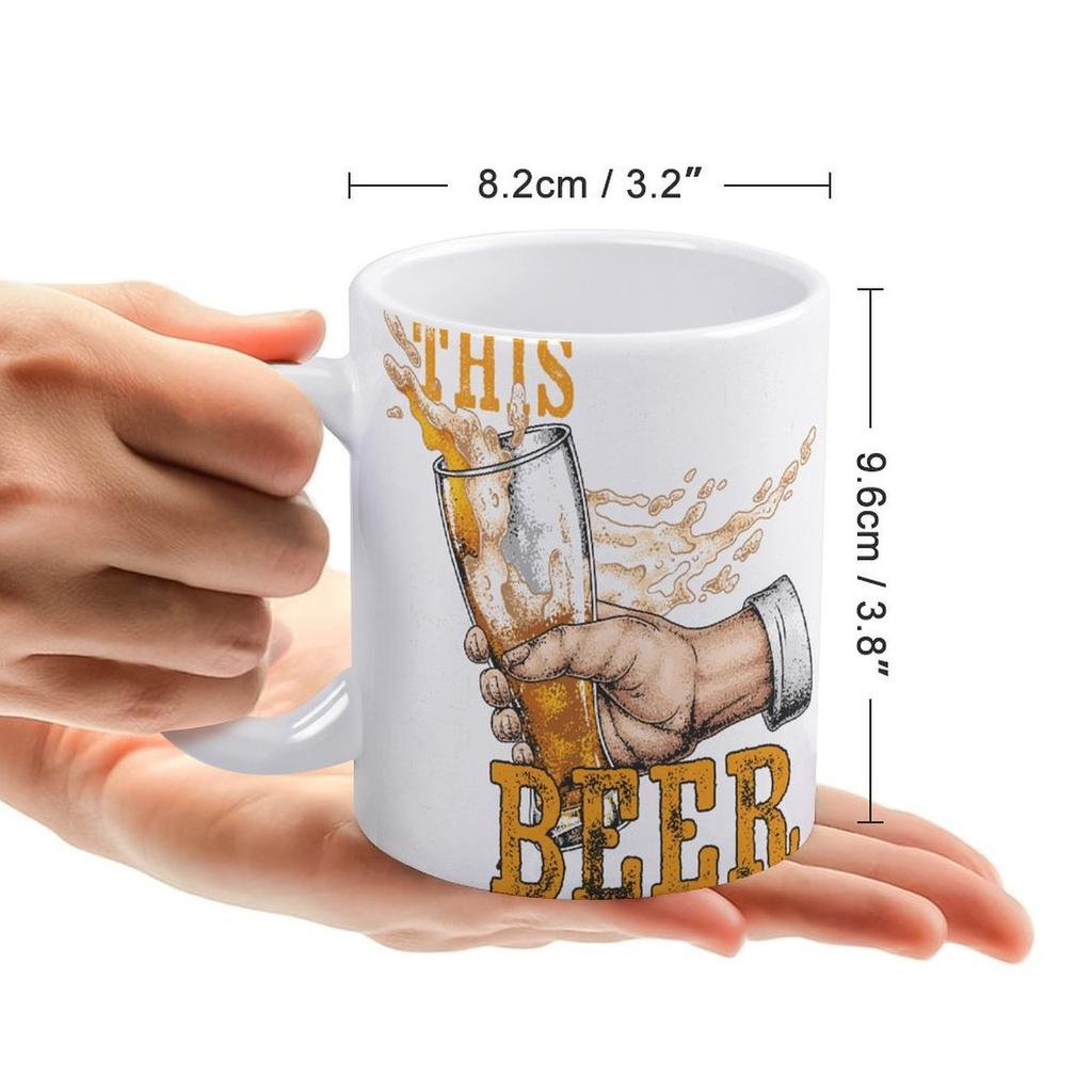 1pc 11oz Ceramic Mug with Double-Sided Print for Beer Fans, Perfect Daily Coffee Cup