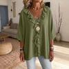 Women's Color Ruffle V-Neck Casual Three-Quarter Sleeve Blouse