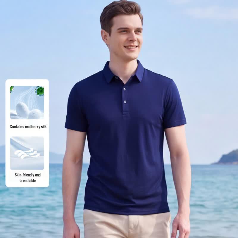 LUOZI Men s Business Casual Silk Blend Polo Shirt 50