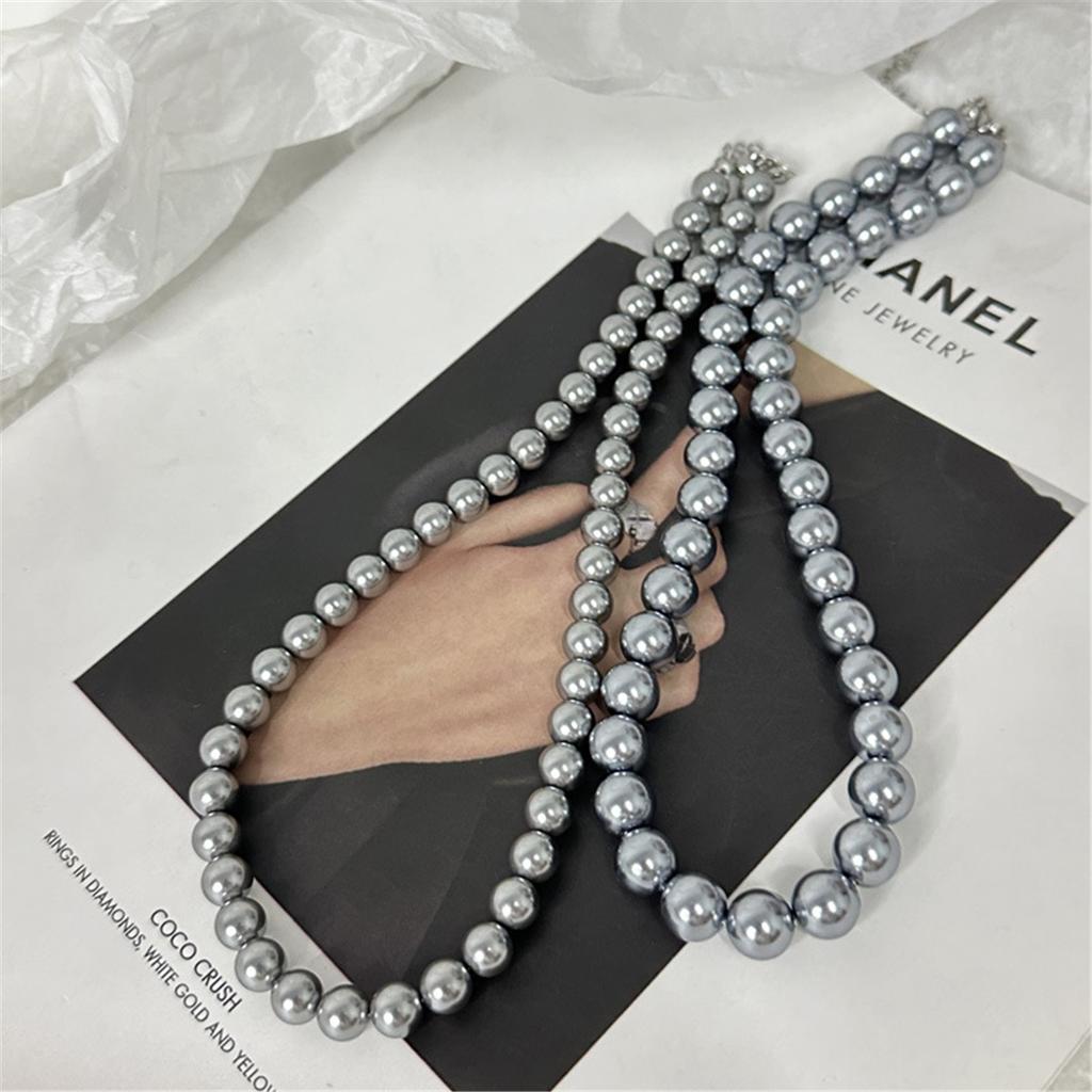 Tooxika Vintage Luksusowy Naszyjnik z Szarych Pereł Prosty Temperament Zimny Wiatr Łańcuszek na Obojczyk Damski Łańcuszek do Swetra