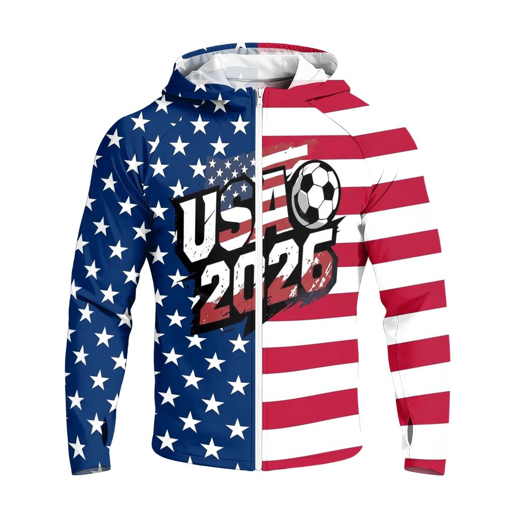 Men's Casual Raglan Sleeve Hooded Long Sleeve Sun Protection Jacket Lightweight Zip Up Soccer Graphic Print Outdoor Windbreaker