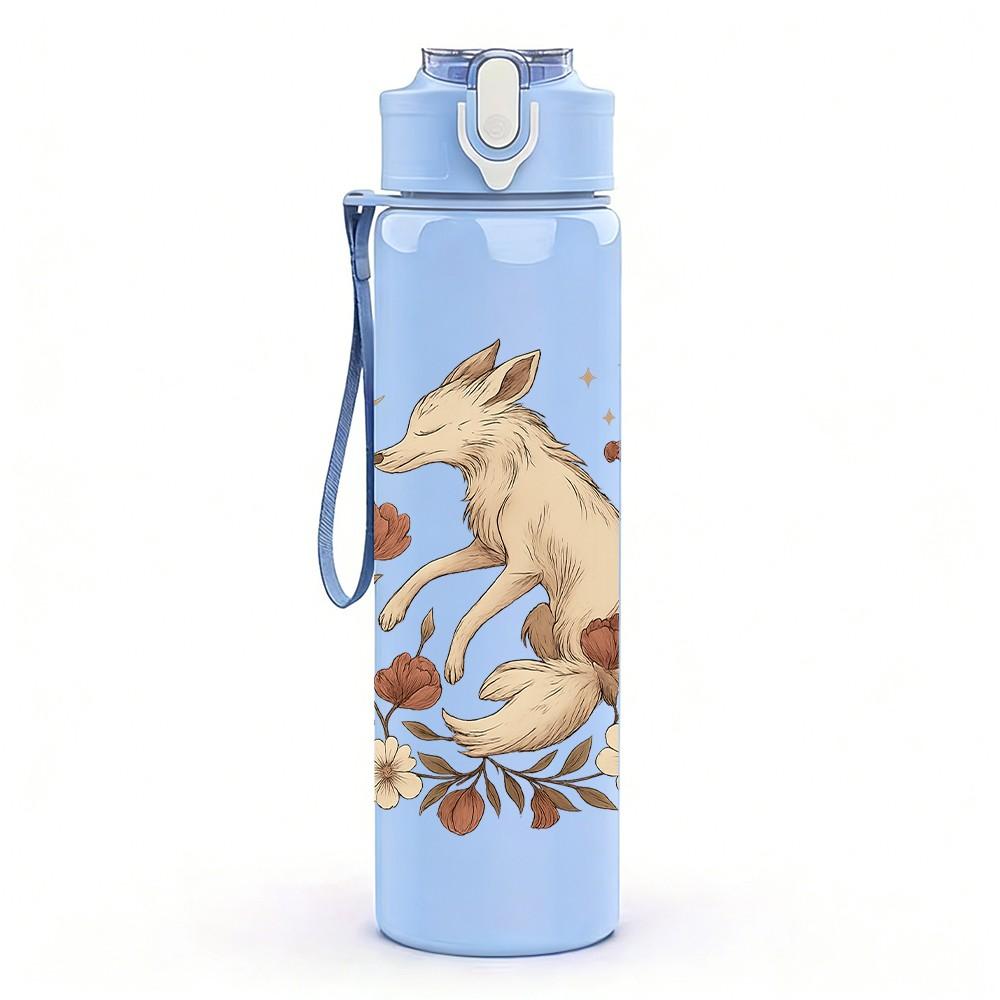 1PC Moon Deer Botanical Print 750ml Color Plastic Sports Water Bottle Leakproof Flip Straw Lid Suitable for Sports Office Home Use