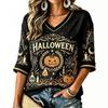 Women's Casual Halloween Print V-Neck T-Shirt