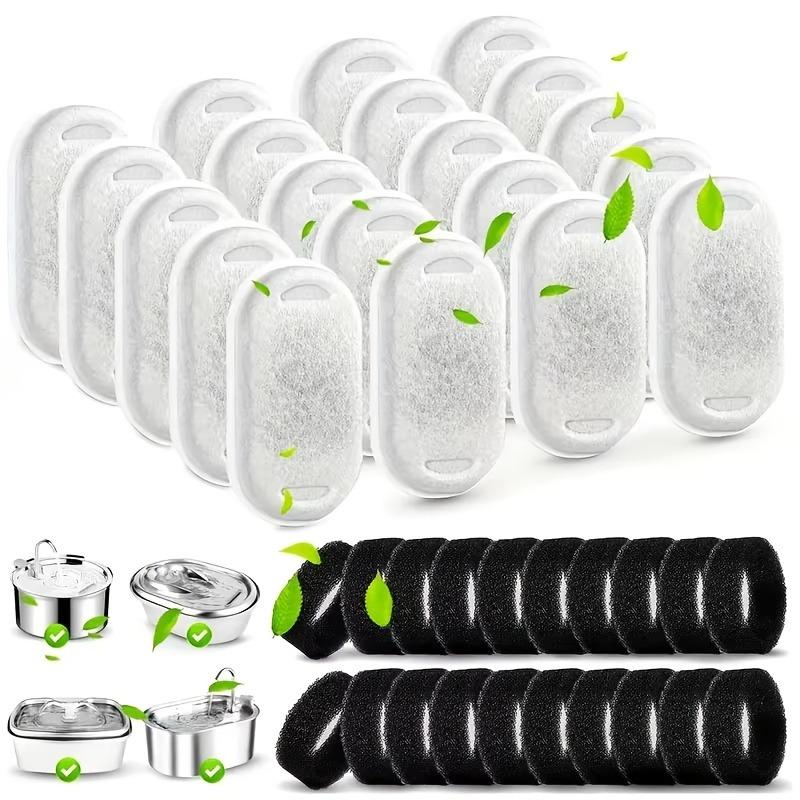 40pcs Cat Water Fountain Filter Set 20pcs Filters + 20pcs Sponges - Compatible with 108/3.2L and 67oz/2L Pet Drinking Fountains
