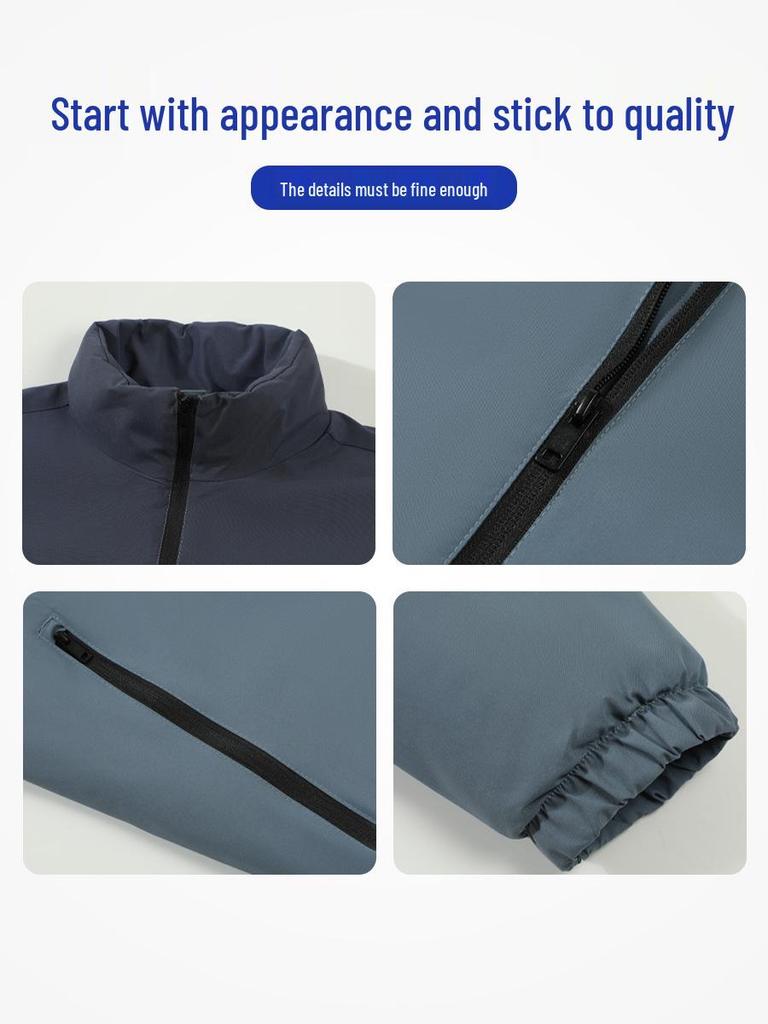 Stand Collar Down Jacket: Custom Embroidered Workwear Windbreaker for Autumn/Winter - Solid Color Block Design