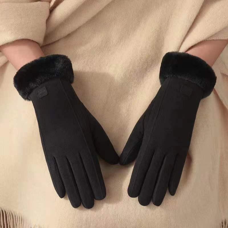 Touchscreen-Fahrradhandschuhe für den Winter für Damen: Samtgefüttert, winddicht, niedliches, schlichtes Design für Outdoor und Reisen