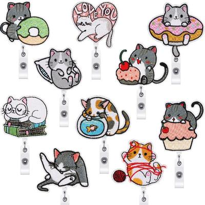 Karikatür Nakış Rozet Makaraları Kawaii Hayvan Kedi Geri Çekilebilir Rozet Makaraları Göğüs Cep Çalışma Kartı KIMLIK/IC Kart Tutucu Klipler