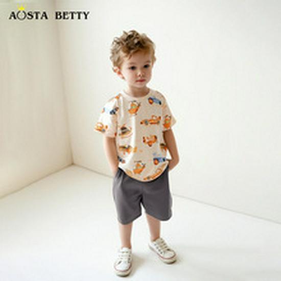 AostaBetty Boys' Round Neck Short Sleeve Summer Two-Piece Homewear Set