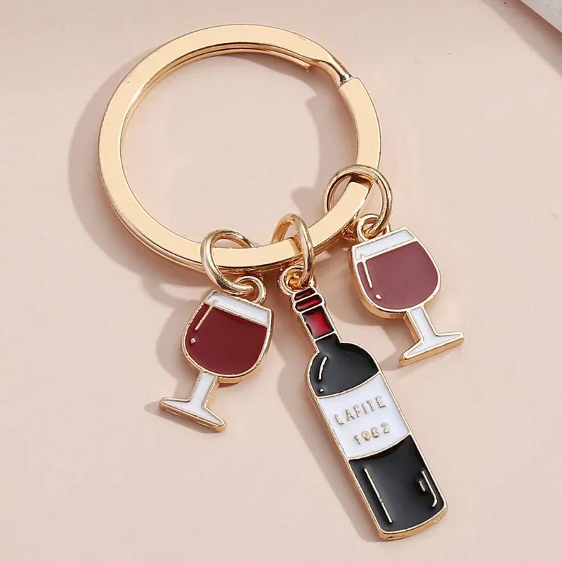 Red Wine and Beer Keychain Pendant Keyrings gift Men and Women's Bags Cartoon Small Gift Keyrings Pendant