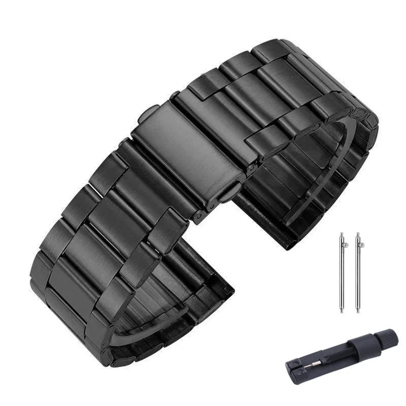 Compatible Stainless Steel Three-Bead Watch Strap for Apple Watch, Samsung, and Huawei GT4.