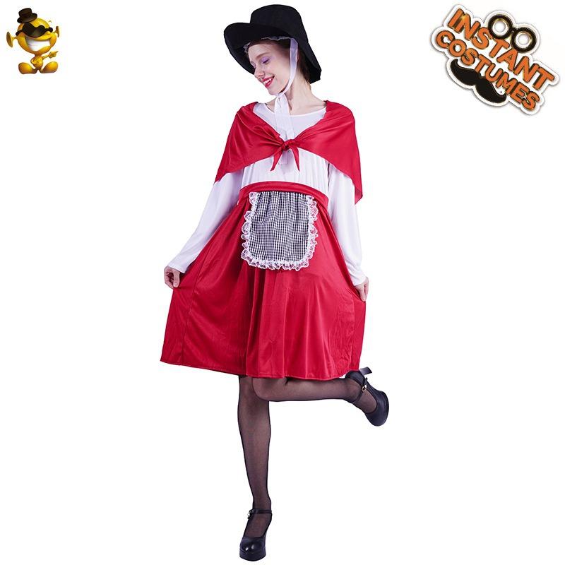 Halloween Cosplay Costume Welsh Lady Red White Pastoral Maid Maid Dress