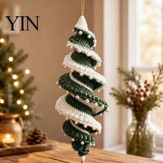 Festive Handmade Ornaments Christmas Ornament Crochet Kit, DIY Spiral Tree Starter Xmas Relaxing Crafting Hobbies Craft Kit for Holiday Home