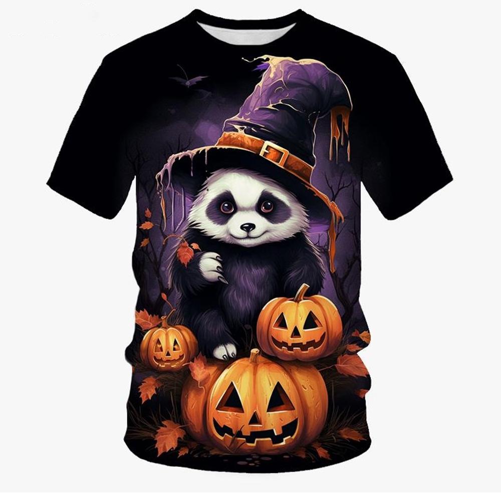 Boys' clothing, funny and terrifying pumpkin pattern T-shirt, boys' and girls' Halloween short sleeved shirt, children's Halloween gift party T-shirt