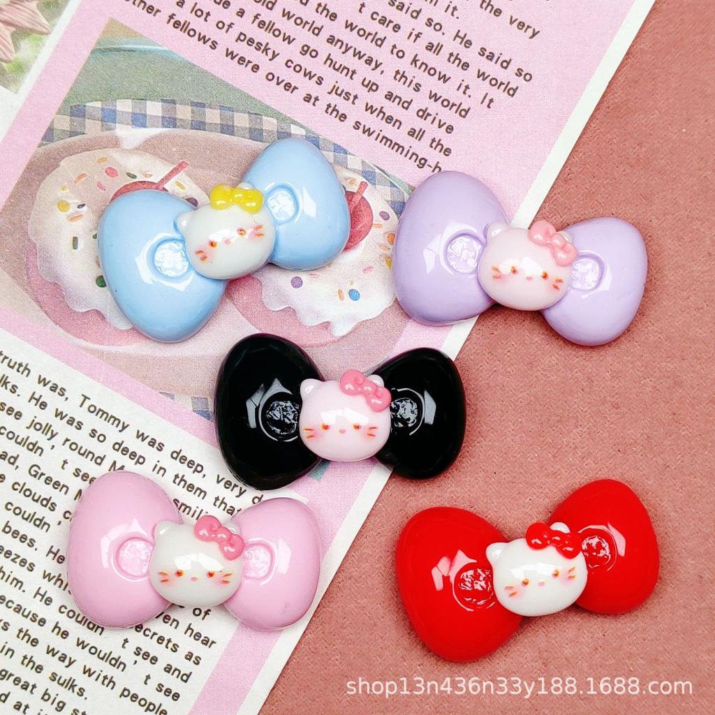 10Pcs New Cute Cartoon Animal Bright Resin Cat Bow Series Scrapbook Diy Bow Decor Accessories Crafts A133