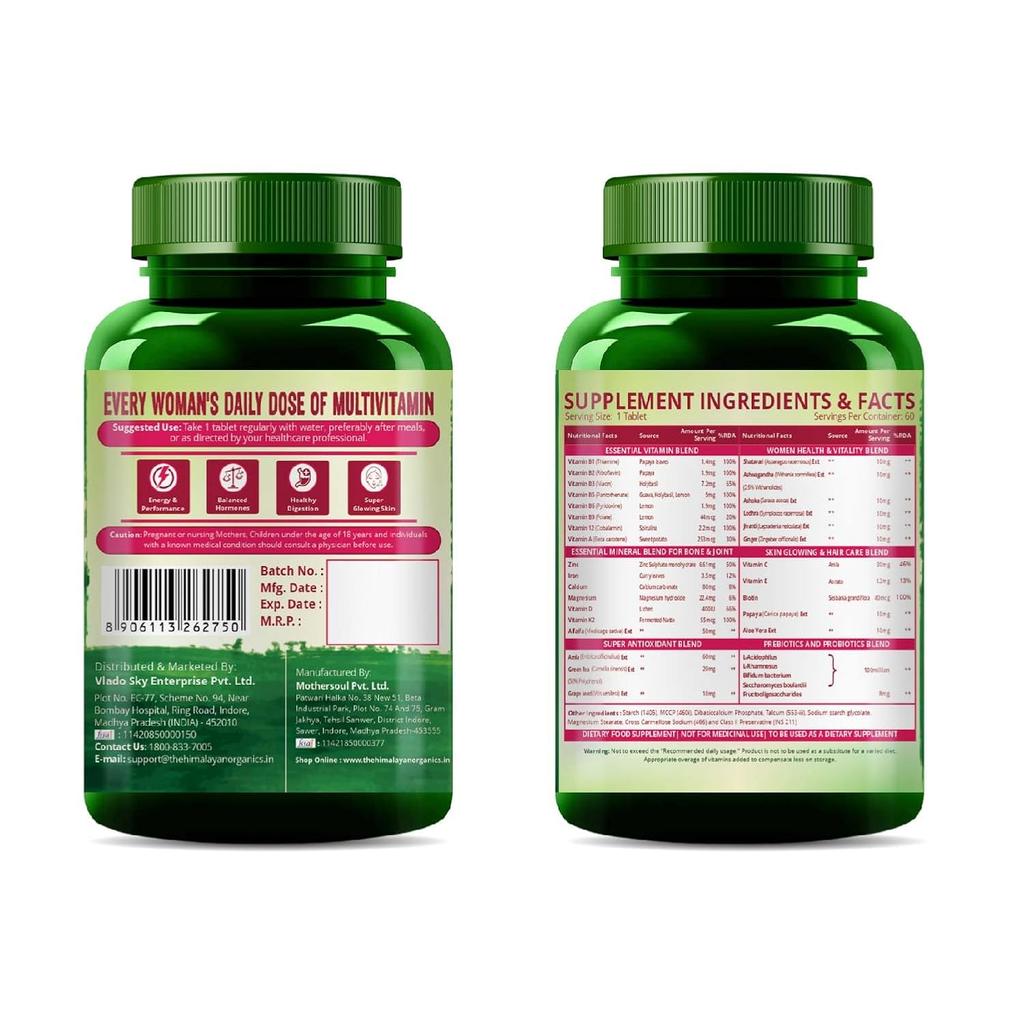 Vlado’s Himalayan Organics Multivitamin With Probiotics for Women 60 Veg Tablets Energy Immunity Hair Skin Bone Support